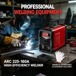 Worker using ARC225 portable welder on a metal fabrication project – real-world scene showing inverter machine with smooth arc.