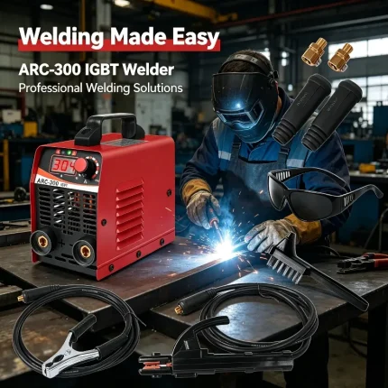 ARC-300 IGBT welding machine – professional welding solutions with easy operation, 304 display, and 300A output.