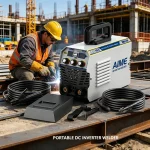 Compact AIME DC inverter welder – portable arc welding machine for stick welding, lightweight and efficient.