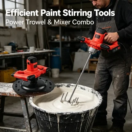 Concrete finishing tool with easy operation and high-efficiency mixer – product image showing a trowel blade assembly and mixing attachment.