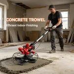 Indoor concrete trowel smoothing freshly poured floor
