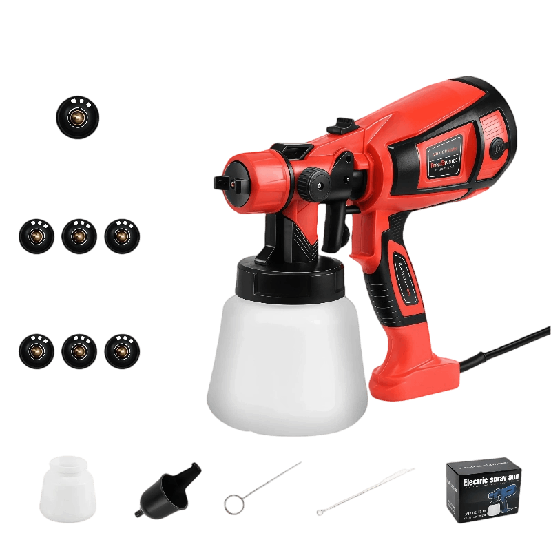electric-spray-gun-efficient Electric Spray Gun Painting Wooden Fence Outdoors with Multiple Nozzles