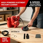 PNG diagram of blow and suction vacuum cleaner – 6-speed adjustment, 3m hose, and free gifts: 2 metal clamps, 1 connector, 1 dust bag.