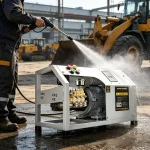 High pressure car washer – power strong warning label, portable cleaning tool for vehicles and bikes.