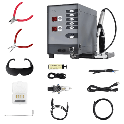 PNG display of jewelry spot welder – digital readout showing 888 indicating full segment test or standby mode for precision welding.