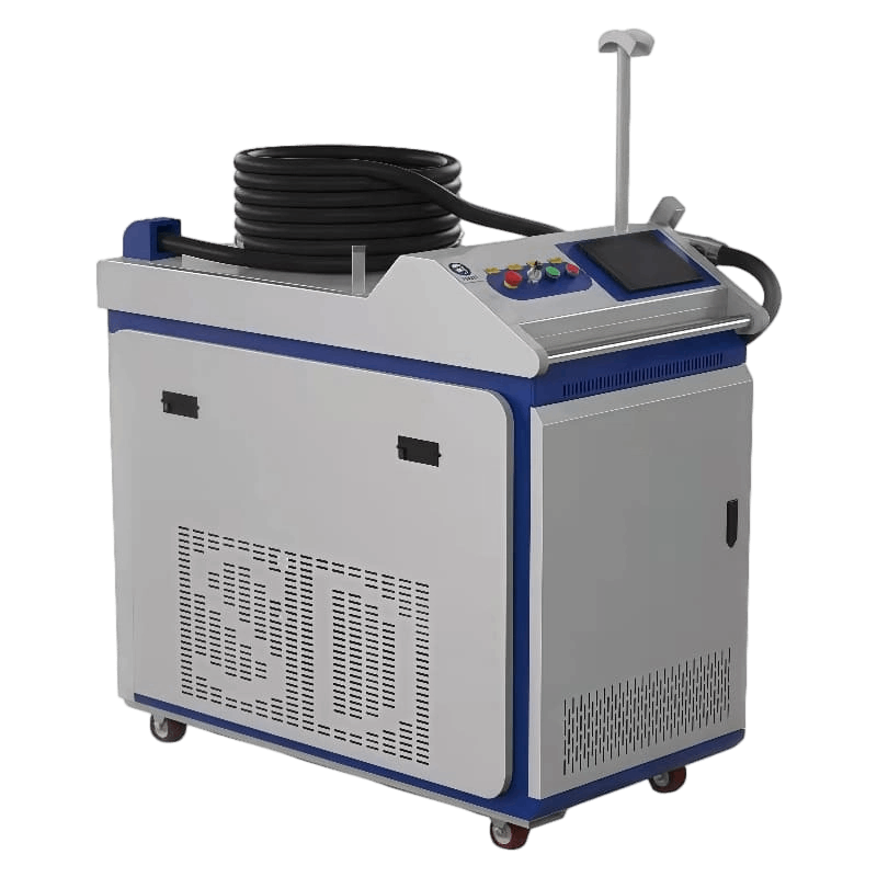 laser-welding-system Laser cleaning and welding principle diagram - fiber laser beam interaction with surface contaminants and metal joint.