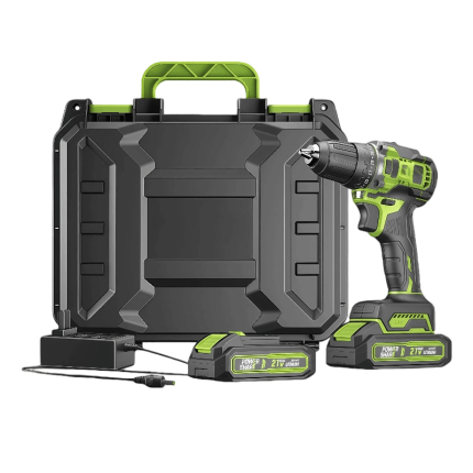 PNG graphic of outdoor drilling power tool – showing “POWER SHARE” concept and model reference 2TVUOAN.
