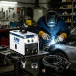 AIME portable IGBT arc welder with CE certification – repeated brand and CE marks indicating safety and compliance.