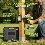 20V lithium cordless drilling tool for outdoor installation – includes durable toolbox for portable storage, long-lasting battery for extended work.