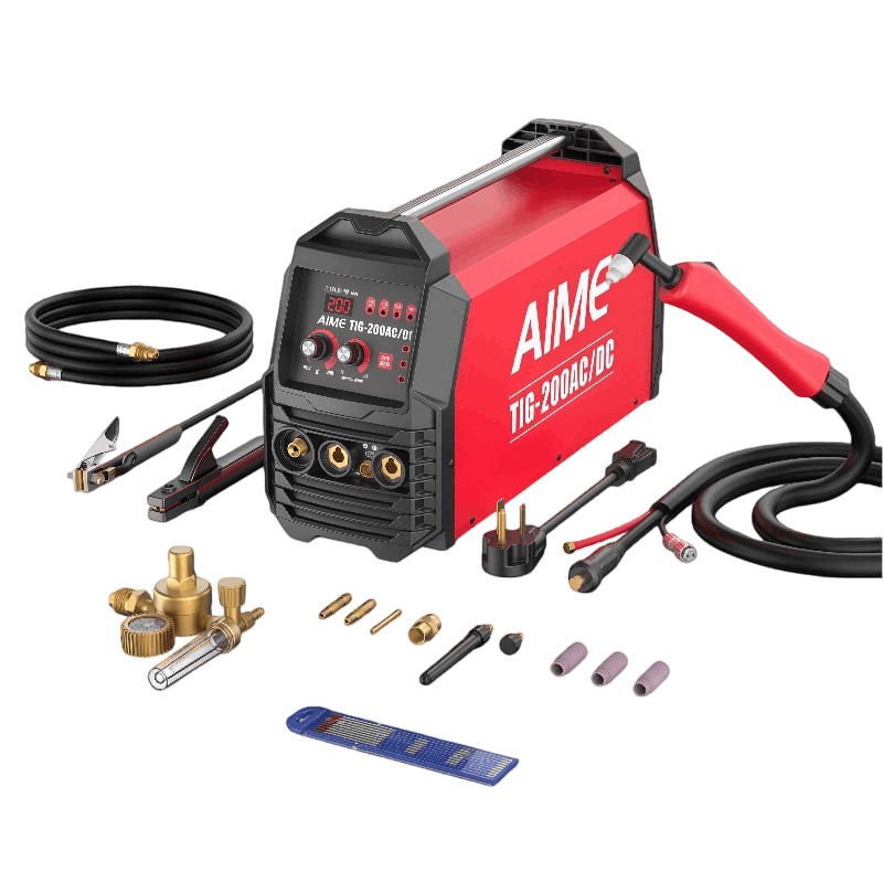 professional-tig-welding-machine PNG image of AIME TIG-200AC/DC professional TIG welding machine – showing 200-amp rating and AC/DC capability for aluminum and steel.