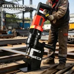 Electric Hydraulic Hole Punching Machine Punching Structural Steel Beams on Construction Site