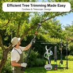 Telescopic pole pruning saw and 4 inch mini chainsaw combo – cordless tree trimming toolkit for efficient garden trimming.