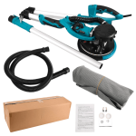 Electric drywall sander with dust extraction system – front view showing wall sander body, sanding head, and built-in dust collection port for clean sanding.