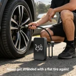 Car tire inflator, 2.5 BAR preset, effortlessly inflate all your gear