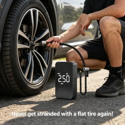 Car tire inflator, 2.5 BAR preset, effortlessly inflate all your gear