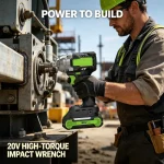 20V brushless cordless impact wrench with rechargeable lithium battery and high torque motor