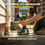 20V brushless impact wrench used for outdoor renovation and construction installation projects