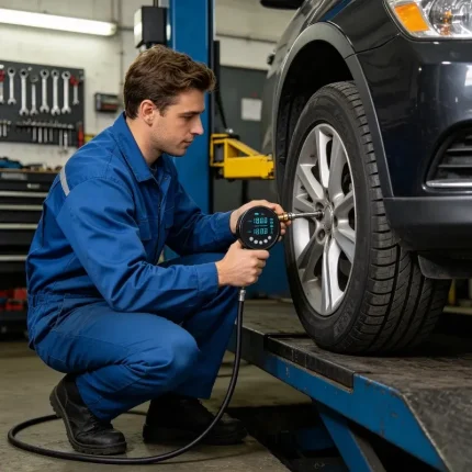 Inflator showing real-time tire pressure reading, accurate to 0.1 PSI