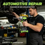 Technician using a 20V brushless impact wrench for automotive repair and wheel maintenance