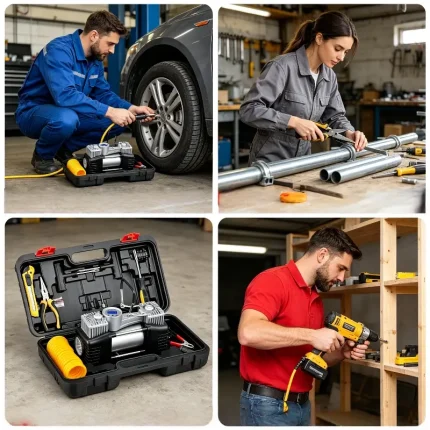 Multi‑tool included with inflator for precise cutting and seatbelt cutting