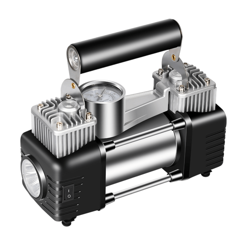 efficient-tire-inflation-pump Dual-cylinder high-pressure auto-stop tire inflator for car and bike tires, essential for outdoor adventures