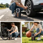 Portable car tire inflator display supporting pressure unit switching and real-time reading