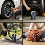 Emergency jump starter connected to car battery with smart jumper cable, starting the vehicle