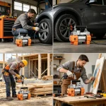 Inflator accessories: 3m power cord, three nozzles, fuse, and carrying bag