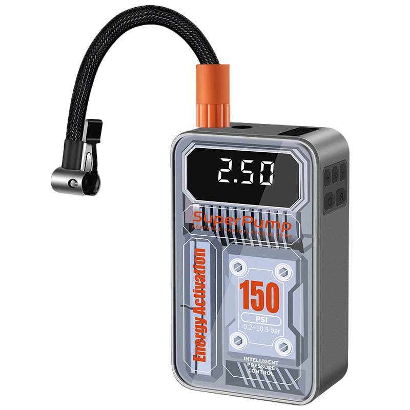 portable-multi-purpose-tire-inflator Portable multi-purpose tire inflator with intelligent pressure control, 0.2-10.5 bar, max 150 PSI