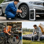 Inflator complete accessories: main unit, air hose, USB cable, nozzles, carrying bag