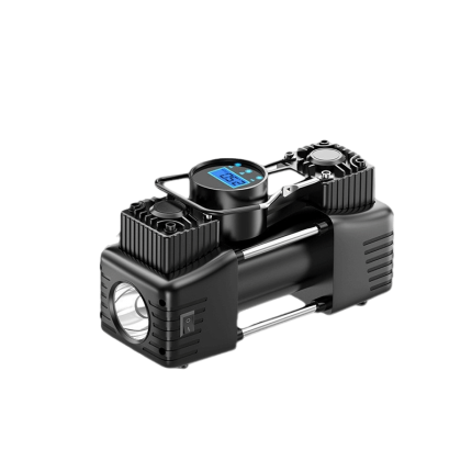 Dual-cylinder digital display portable air pump, 12V, with LED light and tire pressure gauge