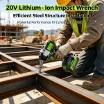 Heavy-duty 20V lithium-ion impact wrench installing steel structure