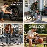 Quick bike tire inflator, portable design for sports equipment