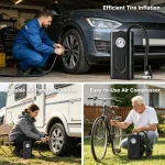 Inflator digital display supporting PSI/BAR/KPA unit switching, real-time tire pressure reading