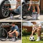 Multi-function inflator with digital pressure control, auto shut-off, portable design for cars, bikes, sports equipment