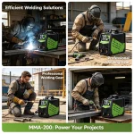 MMA-200 welder control panel with current adjustment knob and output terminals