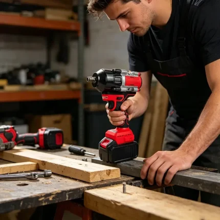 Worker using powerful impact wrench, easy operation, durable design