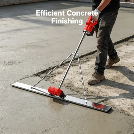 Worker guiding concrete screed for floor finishing operation